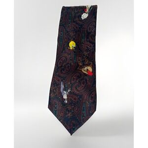 VTG Looney Tunes Mania Paisley Character Necktie Bugs Bunny Tweety Taz Sylvester